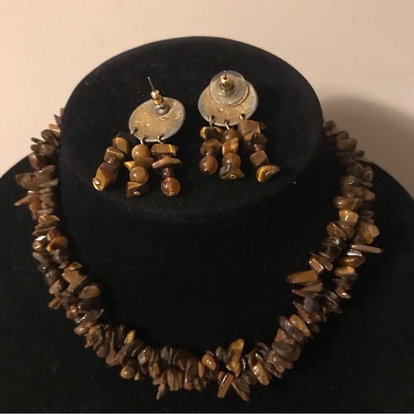 Gold Tiger’s Eye Double Strand Necklace w Coordinating Earrings - Picture 2 of 3